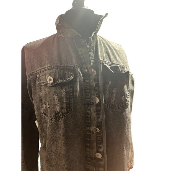 nwt acid washed jean jacket shirt button closure siZE lARGE - Picture 2 of 10